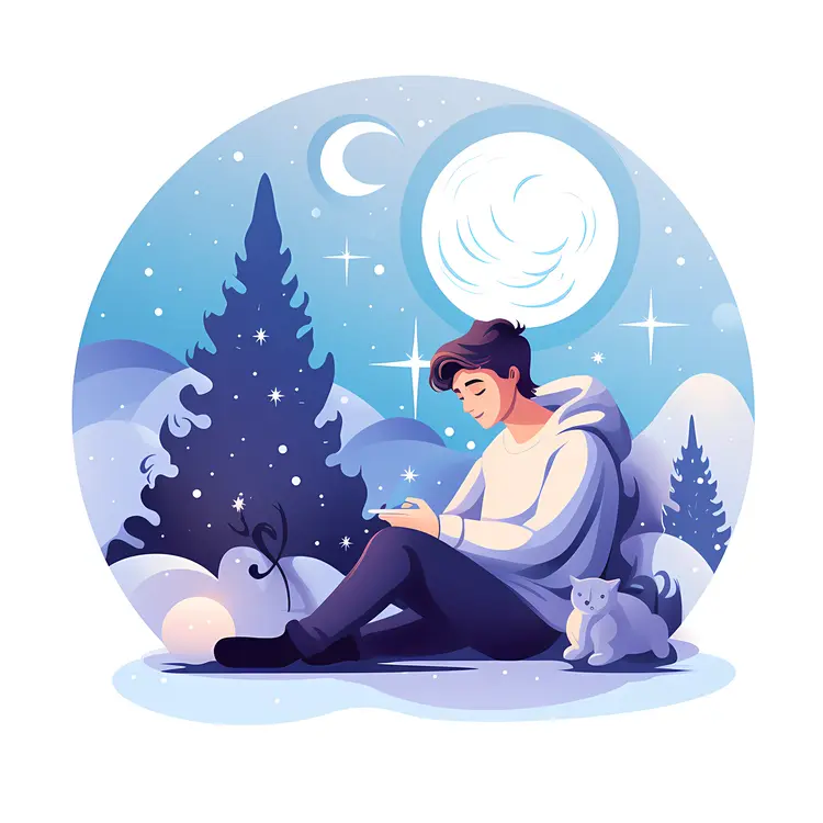 Person with Cat in Snowy Night