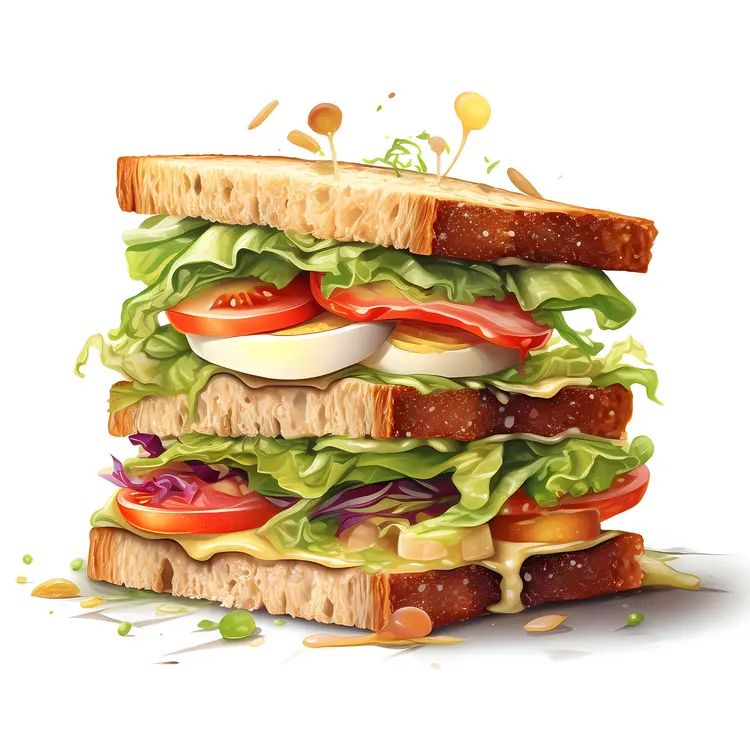 Delicious Layered Sandwich with Fresh Ingredients