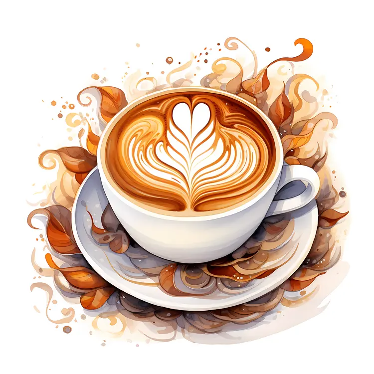 Latte Art Coffee with Swirls and Leaves