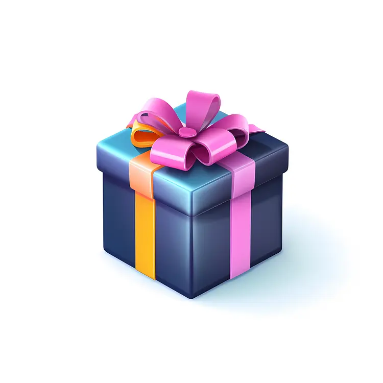 Blue Gift Box with Pink and Yellow Ribbon