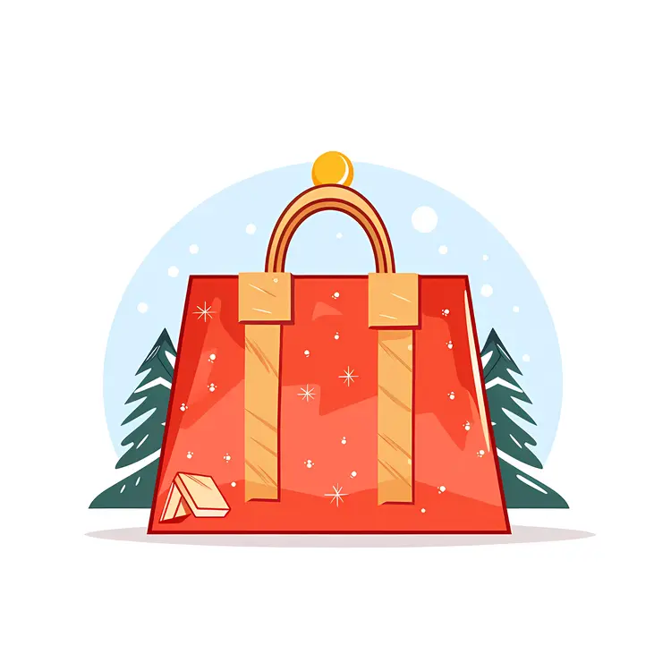 Red Gift Bag with Snowflakes and Trees
