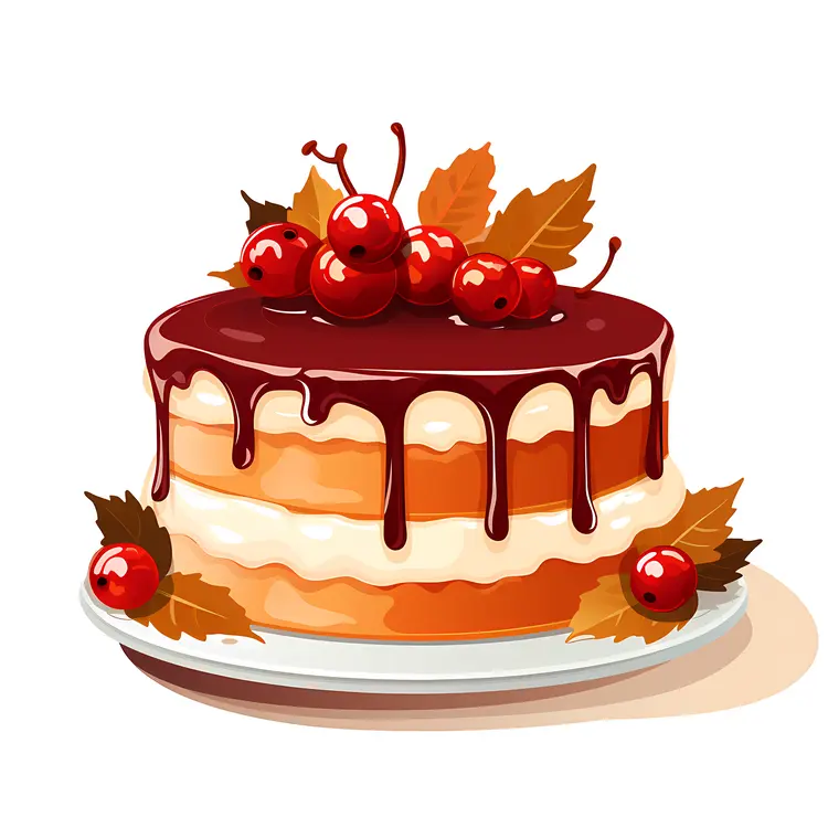 Chocolate Drip Cake with Berries and Autumn Leaves