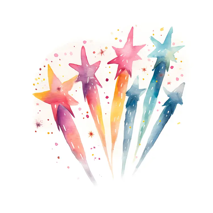 Colorful Shooting Stars in Watercolor