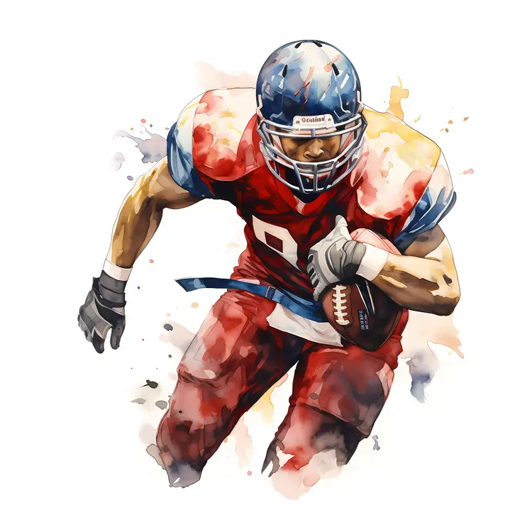 Football Player in Red Jersey Running with Ball