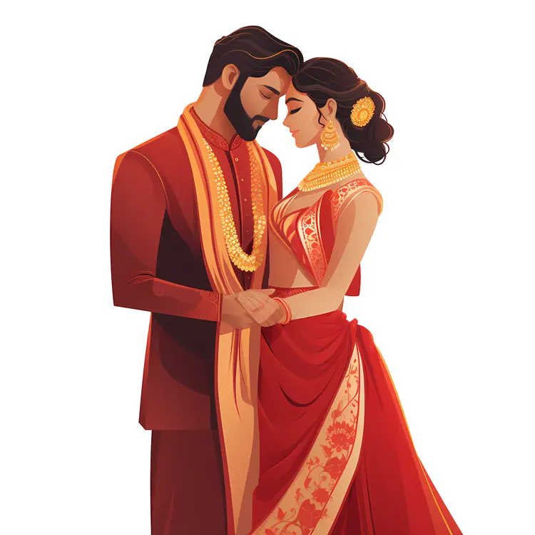 Elegant Indian Wedding Couple in Red and Gold