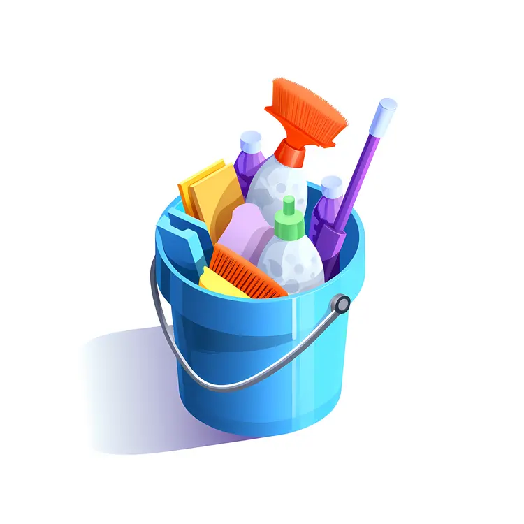 Bucket with Various Cleaning Supplies