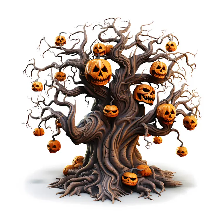 Spooky Halloween Tree with Jack-o'-lanterns