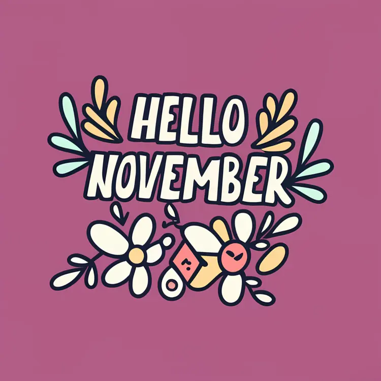 Hello November Text with Cute Floral Design