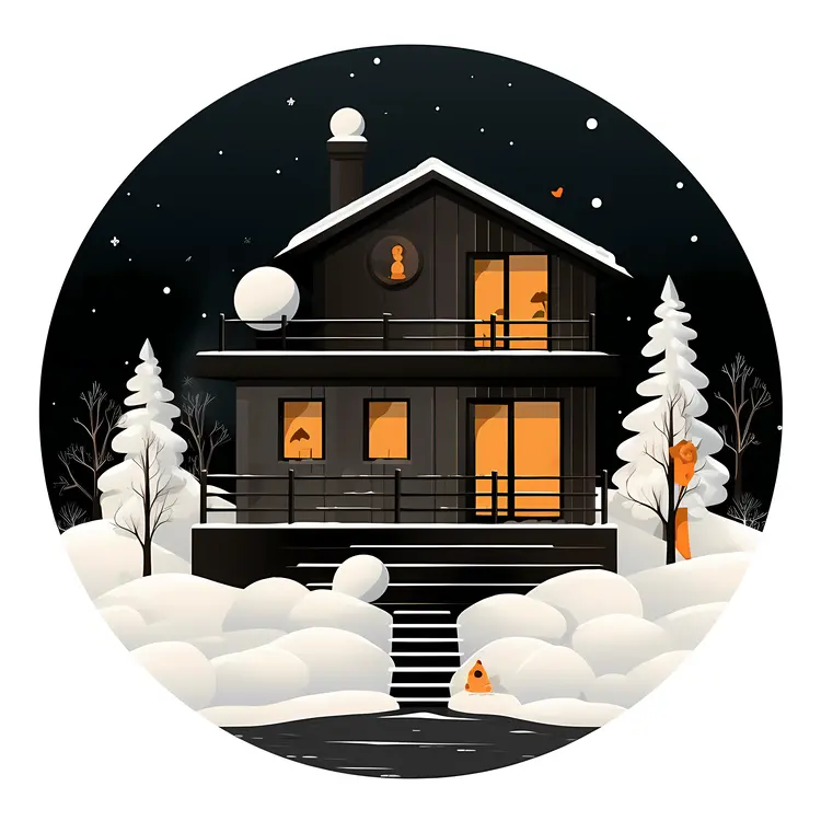 Cozy Snowy House at Night