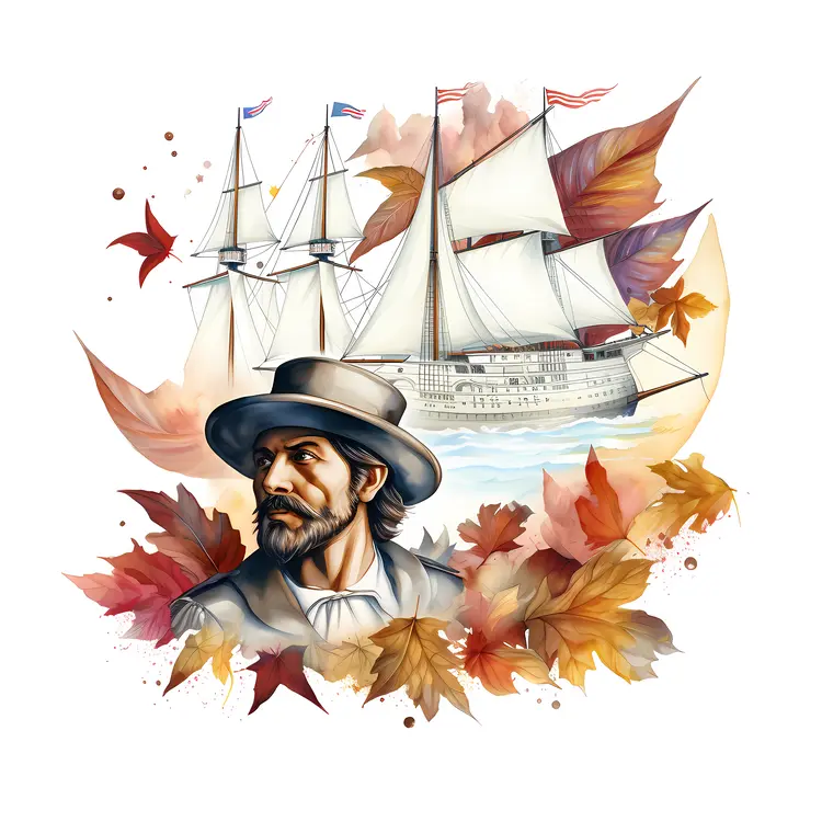Explorer with Sailing Ship and Autumn Leaves