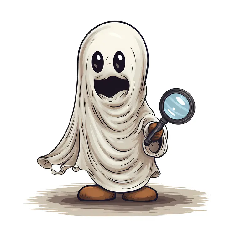 Cartoon Ghost with Magnifying Glass