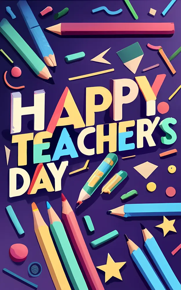 Colorful Happy Teacher's Day Celebration with Stationery