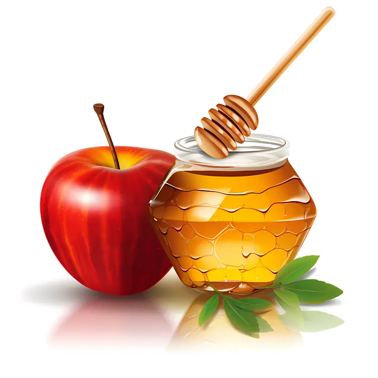 Honey Jar and Apple for Rosh Hashanah Celebration