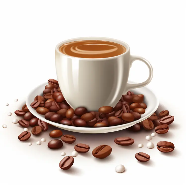White Coffee Cup with Coffee Beans