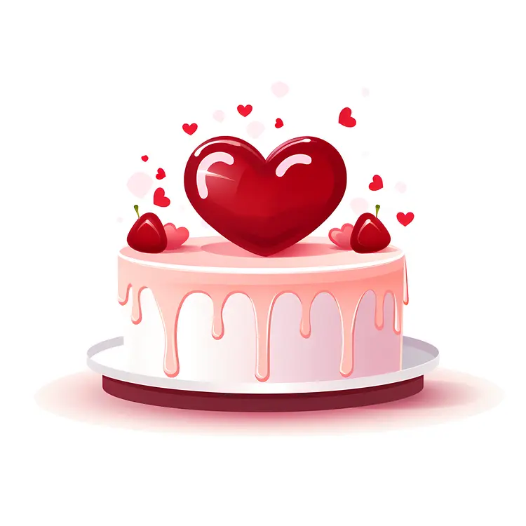 Heart Cake with Pink Drip Frosting and Red Heart Topper