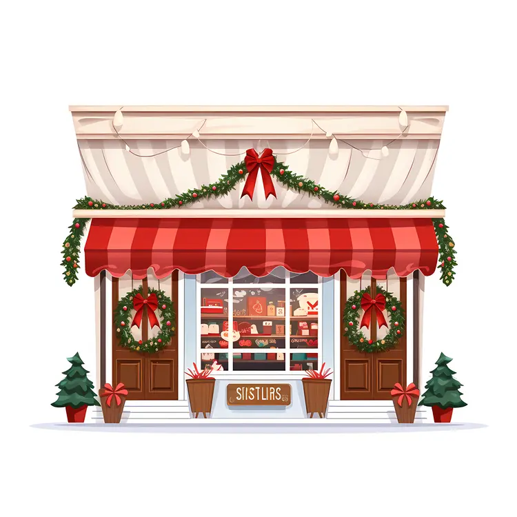 Christmas Shop with Decorations and Snow