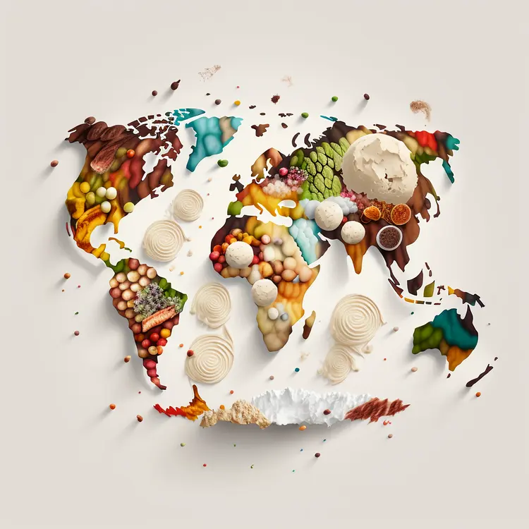 World Map Composed of Various Foods