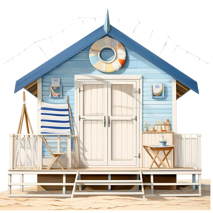 Small cute beach hut with life preserver