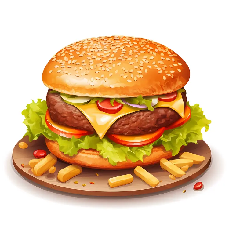 Mouthwatering Burger and Fries Illustration
