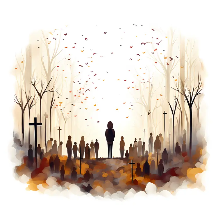 Somber Silhouettes in Cemetery