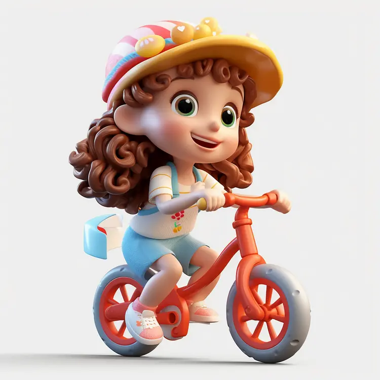 Cute Girl on Bicycle with Helmet