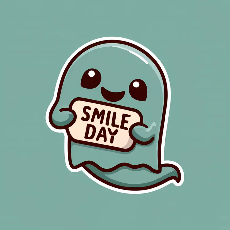 Cute Ghost Holding Smile Day Sign