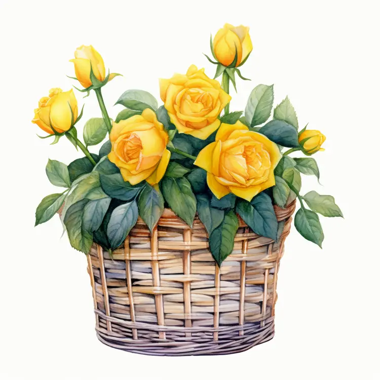 Beautiful Yellow Roses in a Woven Basket