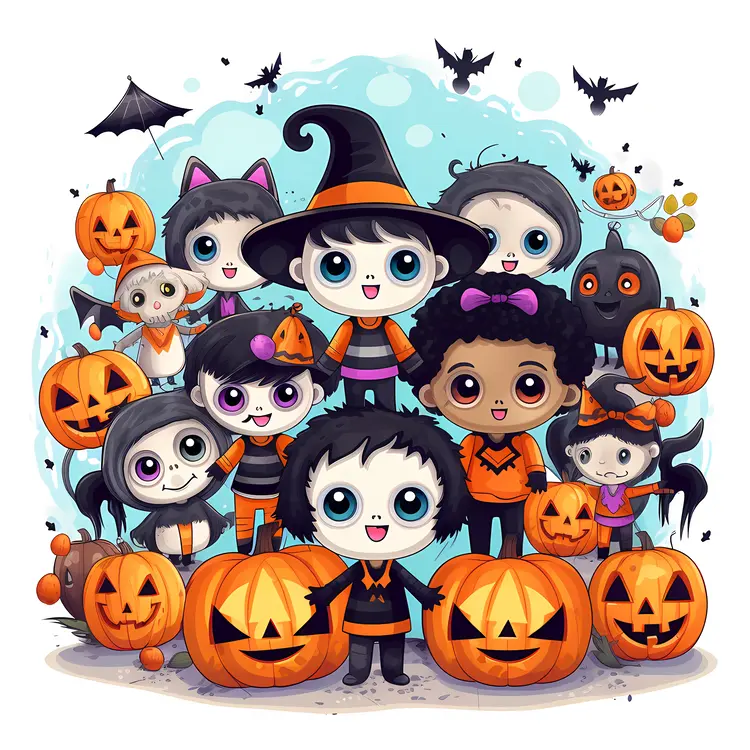 Halloween Kids with Pumpkins