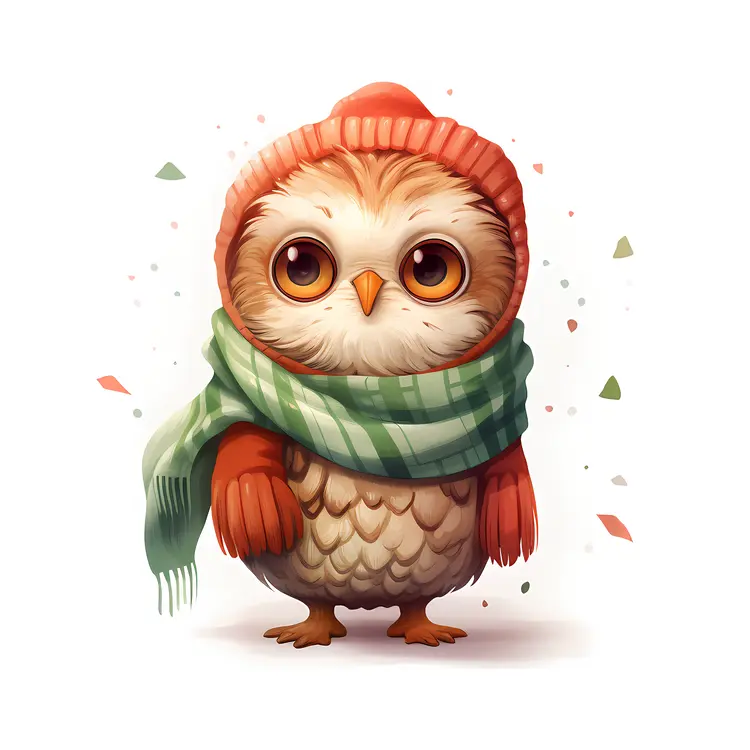 Owl with Green Scarf and Red Hat