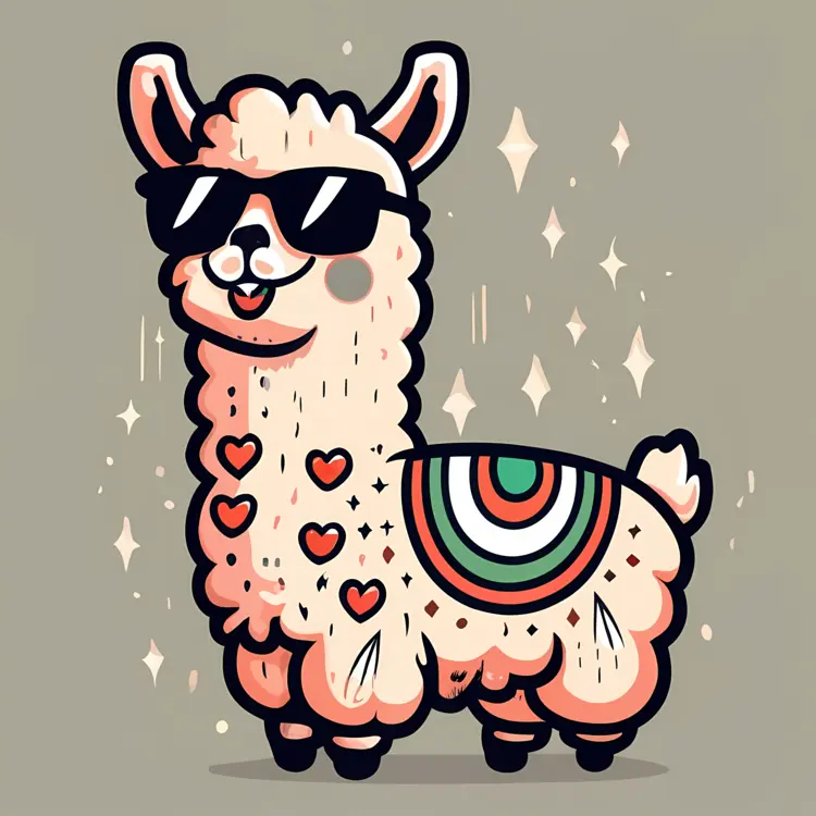 Cool Llama with Sunglasses and Hearts