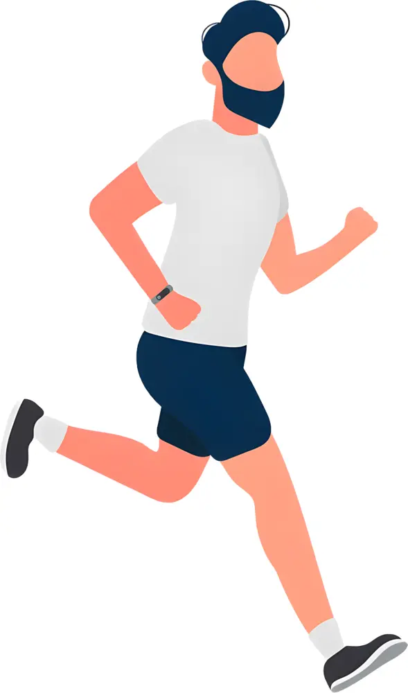 Person Running with Mask in Blue Shorts