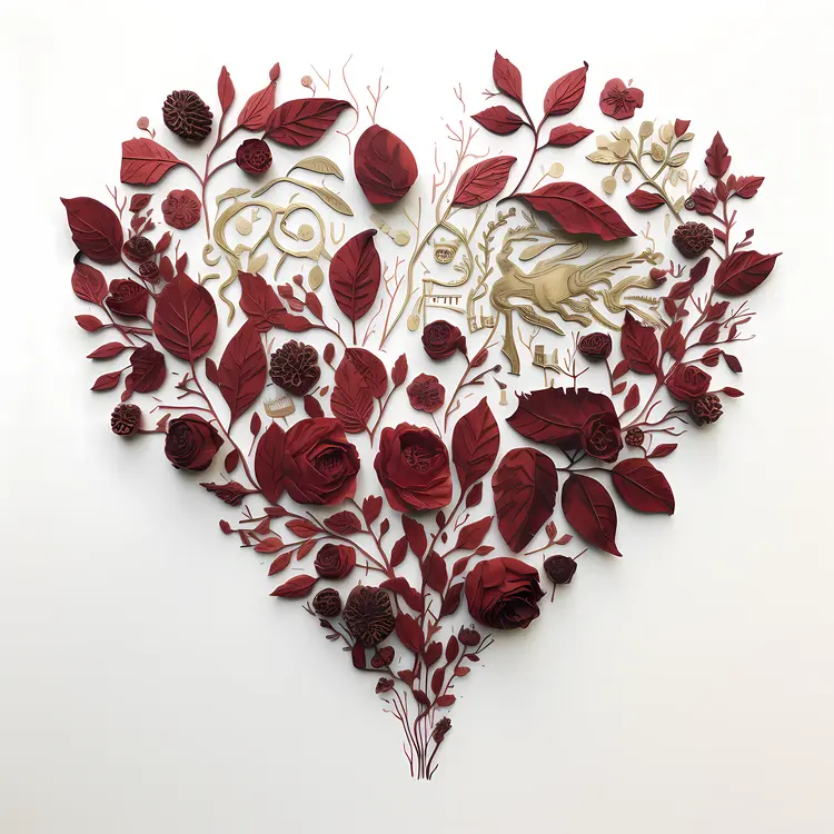 Heart Shaped with Leaves and Flowers