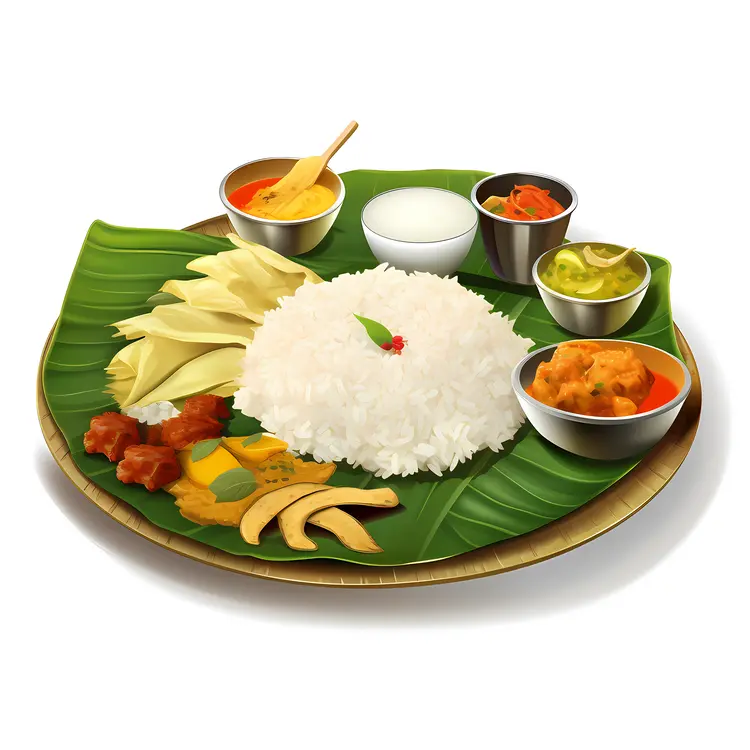 Traditional South Indian Meal on Banana Leaf