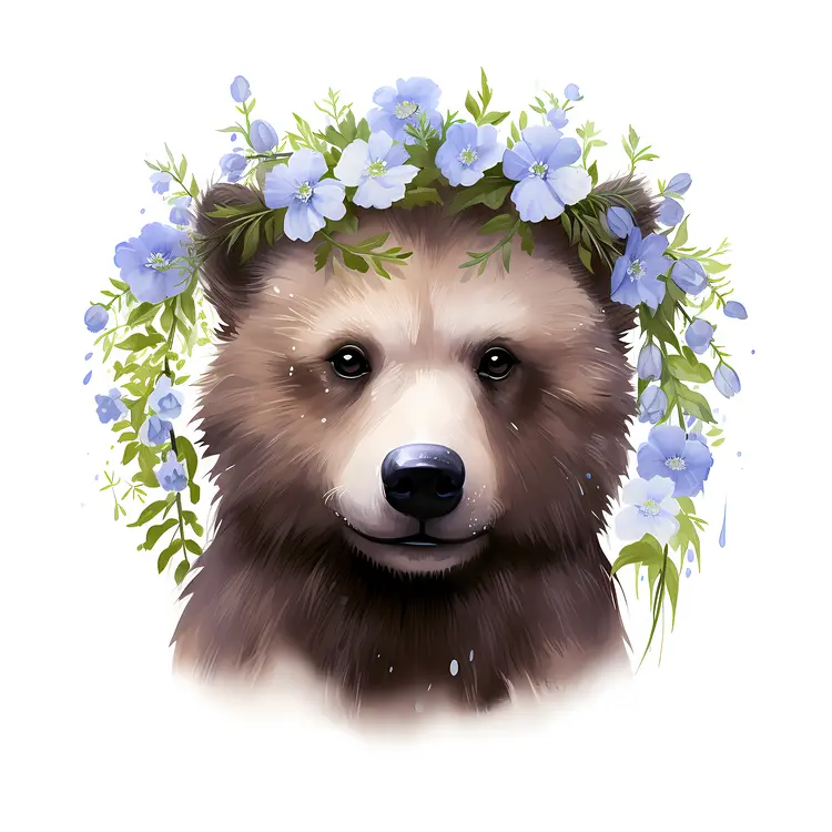 Cute Brown Bear with Flower Crown