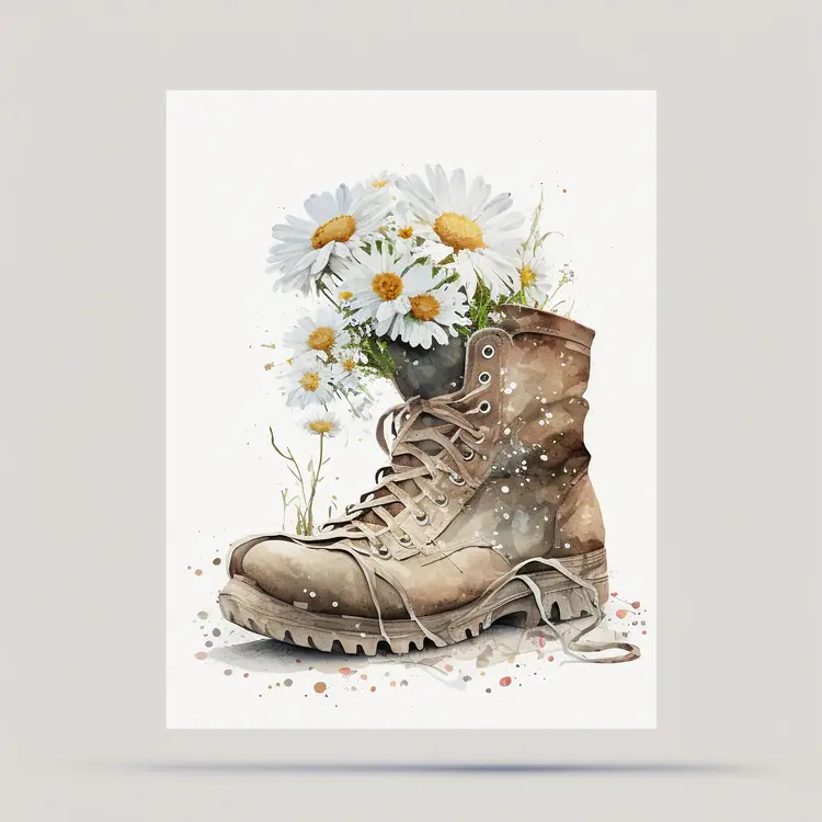 Rustic Brown Boot with Daisies
