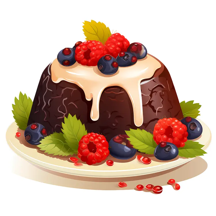 Chocolate Cake with Cream and Fresh Berries