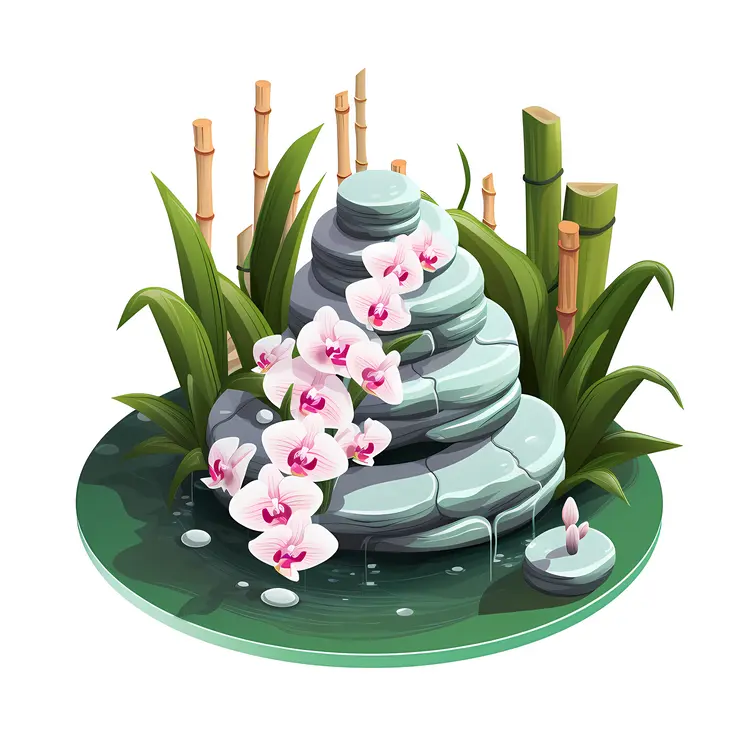 White Orchids on Stone Stack