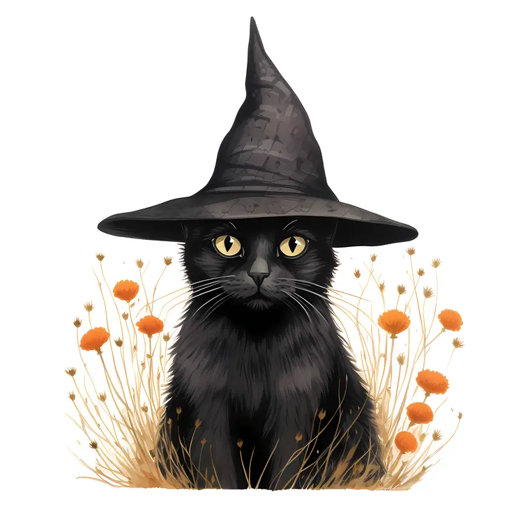 Black Cat with Witch Hat for Halloween