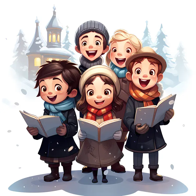 Joyful Carolers Singing in Winter