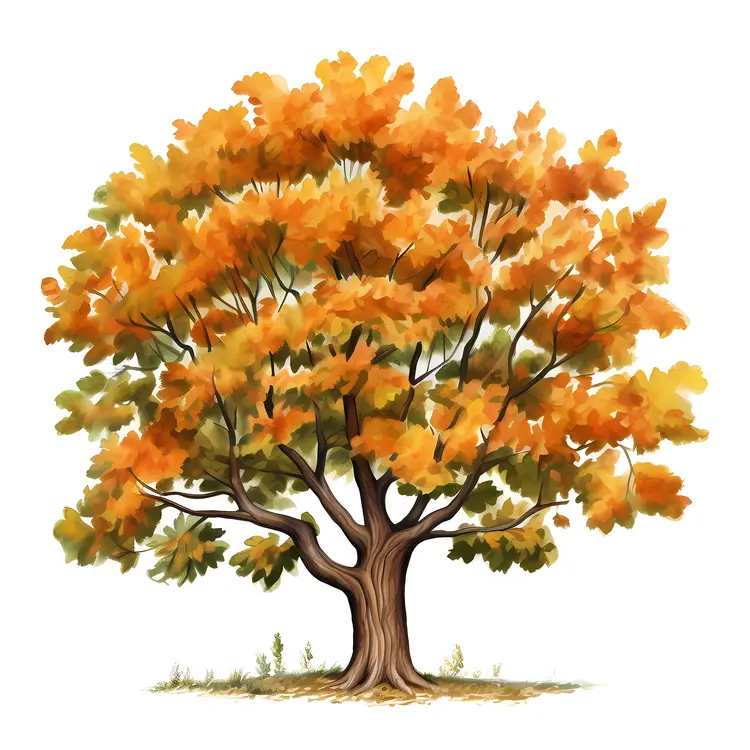 Autumn Tree with Orange Leaves