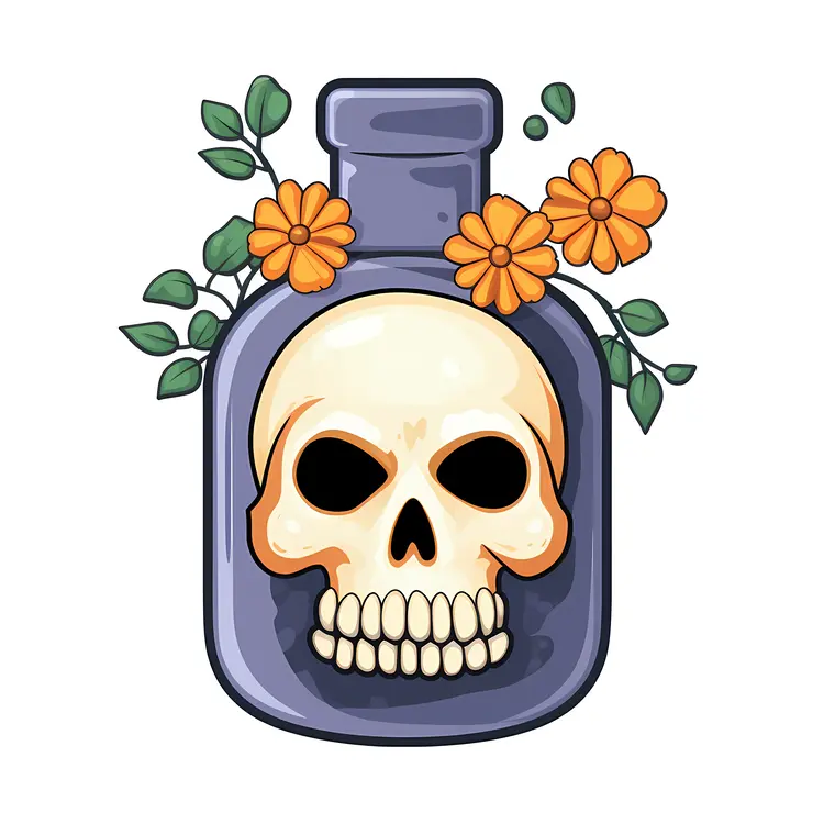 Skull Bottle with Flowers for Halloween Decor