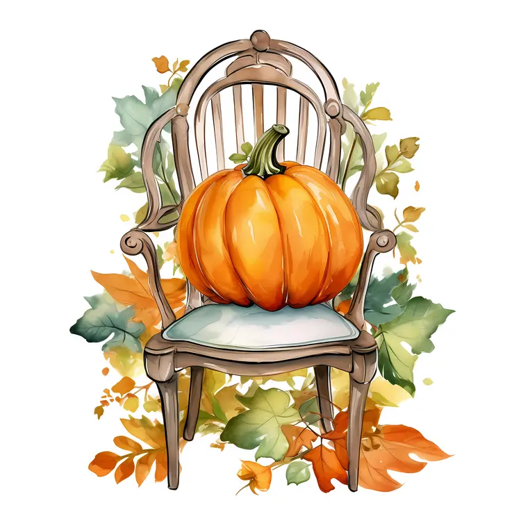 Pumpkin on a Chair for Autumn Decoration