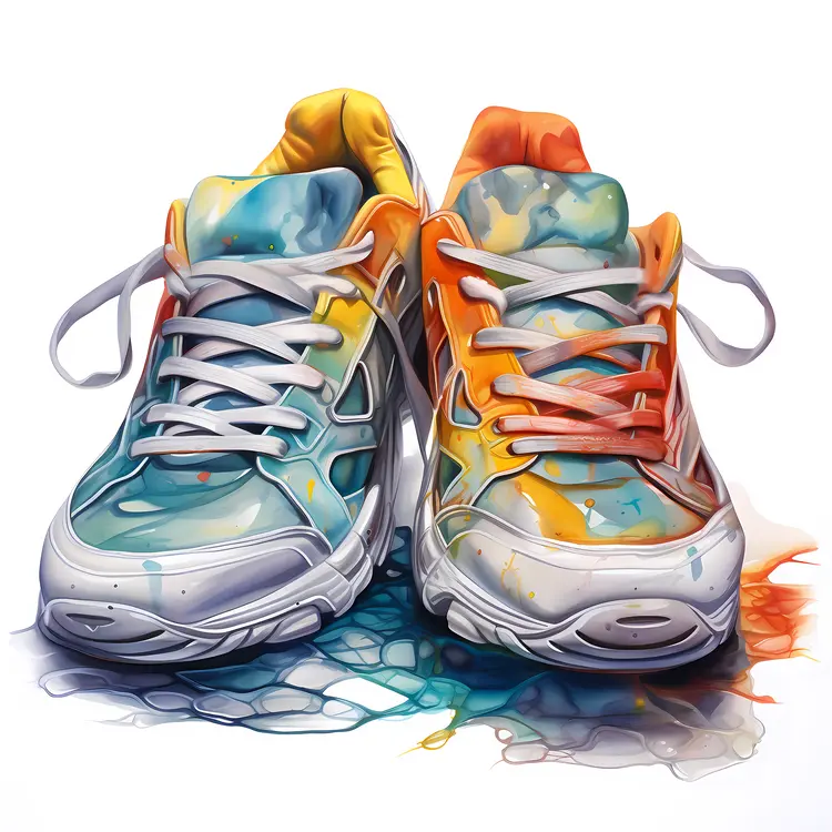 Pair of Colorful Running Sneakers with Paint Splashes