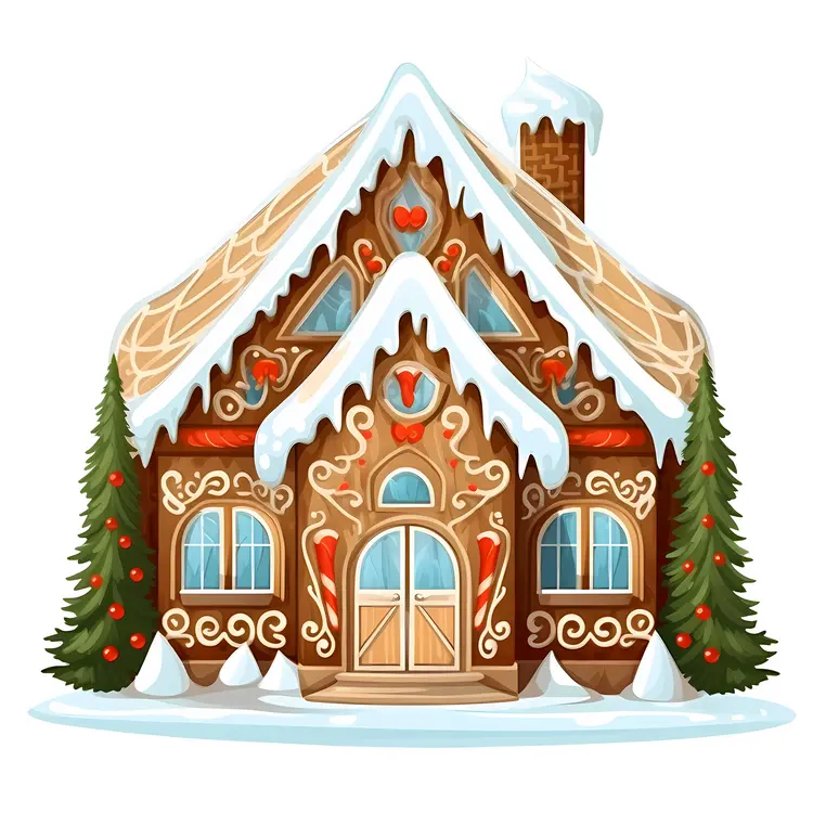 Gingerbread House with Snow and Decorations