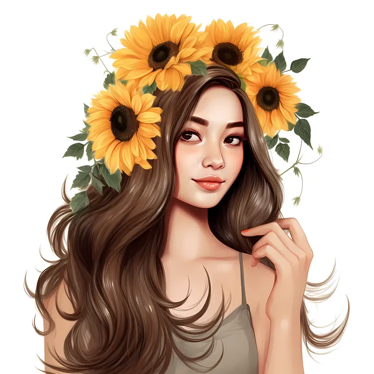 Woman with Sunflower Crown Illustration