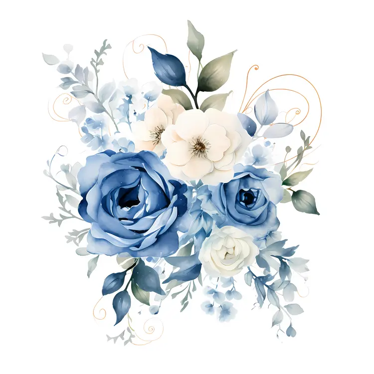 Blue and White Floral Arrangement with Greenery
