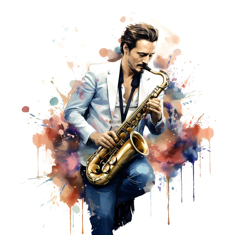 Saxophone Player in White Suit