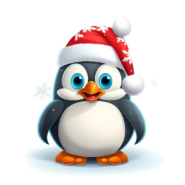 Adorable Penguin with Santa Hat and Scarf