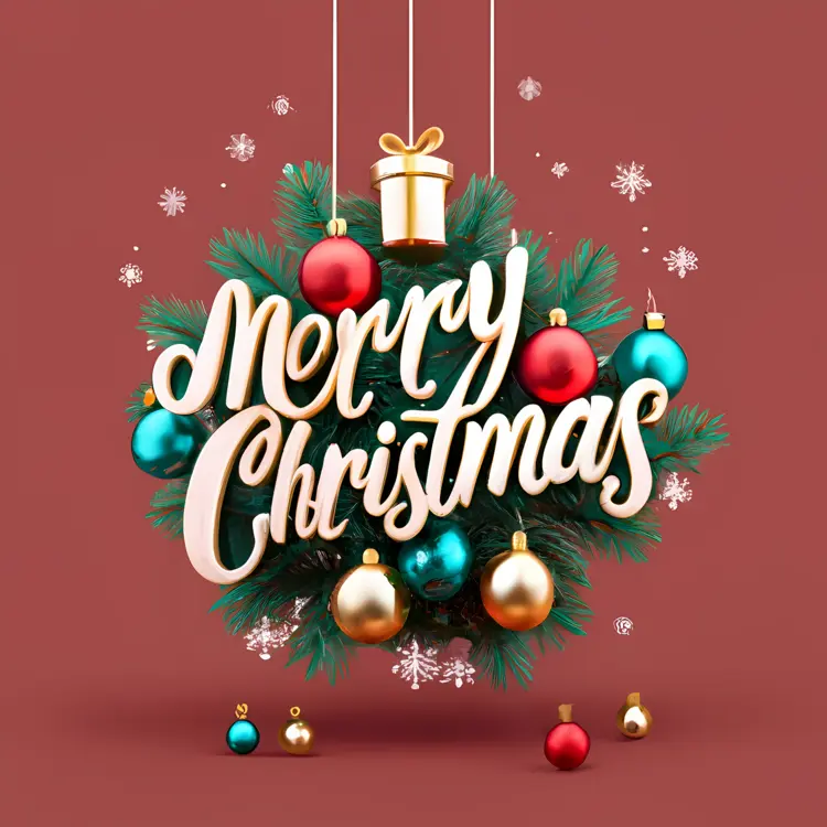 Merry Christmas Text with Hanging Ornaments