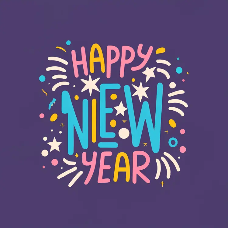 Colorful Happy New Year Text with Fireworks